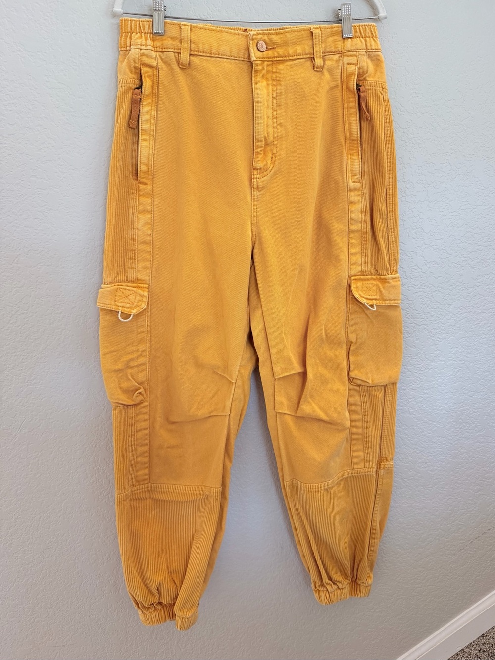 BDG Urban Outfitters Cargo Jogger Pants, Size L, Mustard Yellow Corduroy + Twill